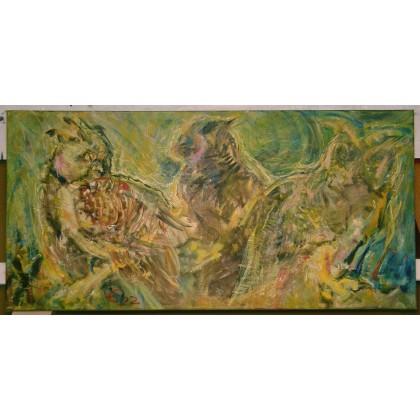 Sowy, 2022, 45x90 cm, Eryk Maler, obrazy olejne