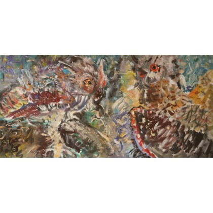 Sowy, 45x90 cm, Eryk Maler, obrazy olejne