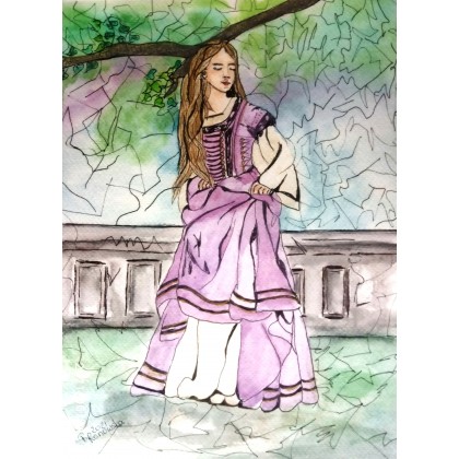 Dziewczyna w długiej sukience, Bożena Ronowska, obrazy akwarela