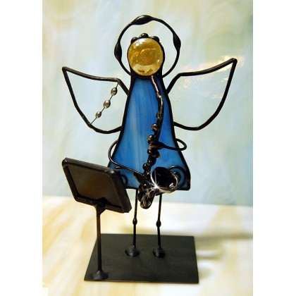 Aniołek witrażowy 3D z saksofonem, Aleksander Makarski, anioły i aniołki