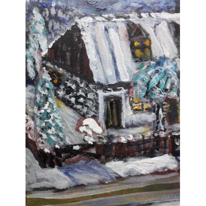 Krystyna Mościszko - obrazy akryl - domek w górach foto #3