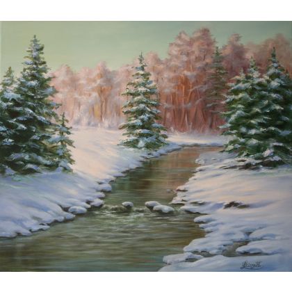Zimową Porą , ręcznie malowany, Lidia Olbrycht, obrazy olejne