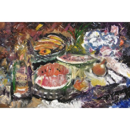 Arbuz i wino, 80x120 cm, 2021, Eryk Maler, obrazy olejne