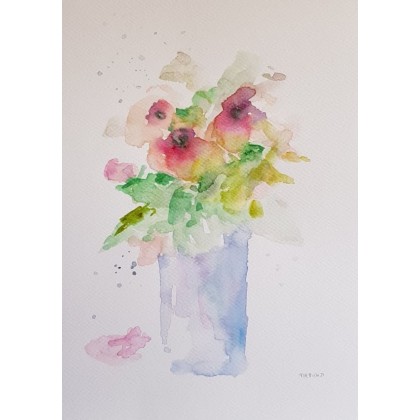 Róże w wazonie -akwarela, Paulina Lebida, obrazy akwarela