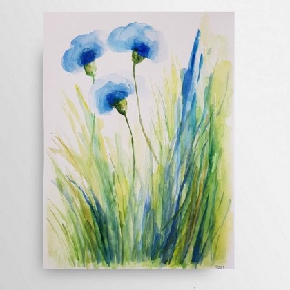 Paulina Lebida - obrazy akwarela - Niebieskie kwiaty -akwarela foto #1