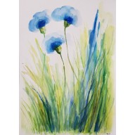 Niebieskie kwiaty -akwarela