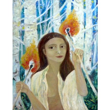 Portret z płomieniami, Elżbieta Goszczycka, obrazy olejne