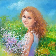 WIOSNA -dziewczyna z bukietem kwiatów