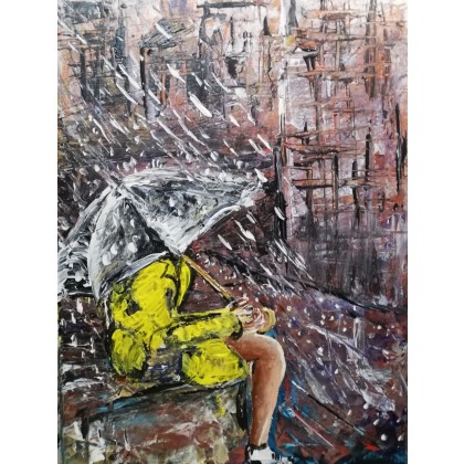 Wojciech Matuszny - obrazy akryl - Dziewczyna w żółtym płaszczu foto #1
